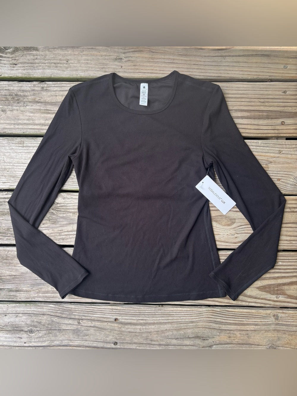 Yogalicious Lux Heavenly Rib Kathleen Women's M Black Ribbed Crew Stretch Top